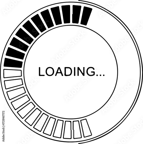 Dynamic circular loading indicator with progress segments and central text, signifying anticipation and system activity.