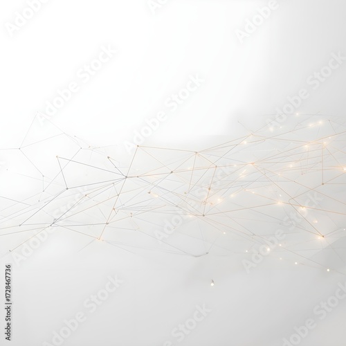 Abstract visual of interconnected glowing lines and subtle geometric shapes on a pristine white background, representing business strategy, network, and innovation. 