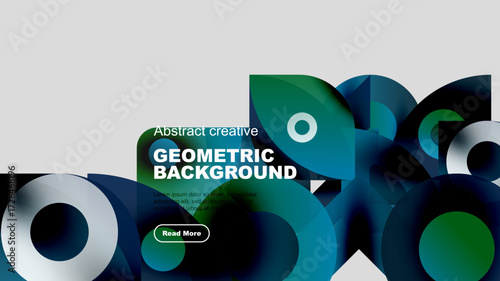 Abstract geometric background features overlapping shapes, gradients. Text promotes further reading, simple design elements present.