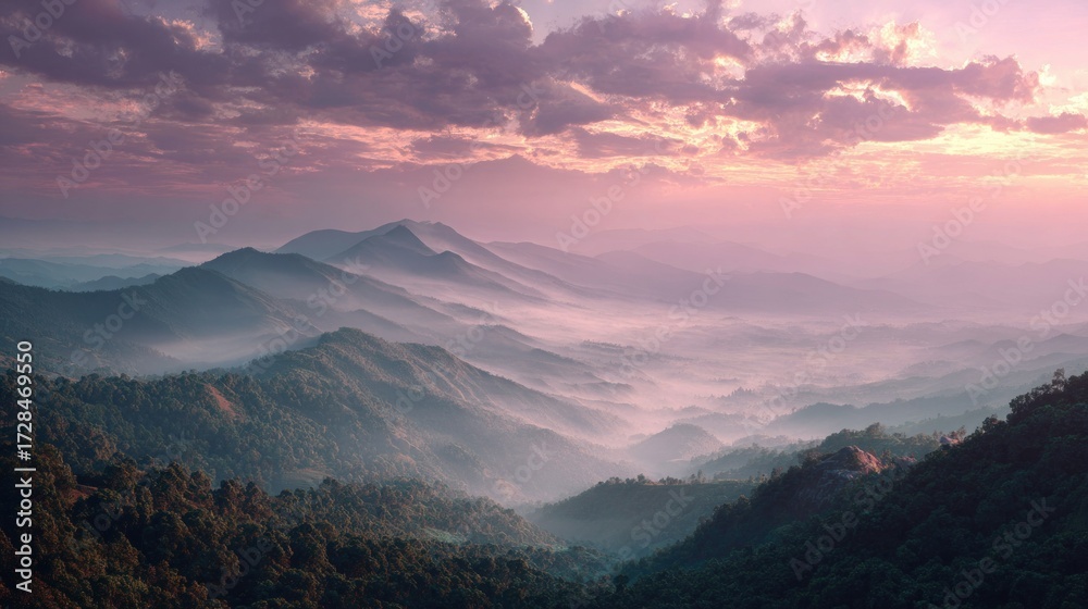 Obraz premium Misty mountain sunrise landscape