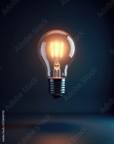 A modern 3D icon of a light bulb, glowing softly, against a dark, atmospheric backdrop