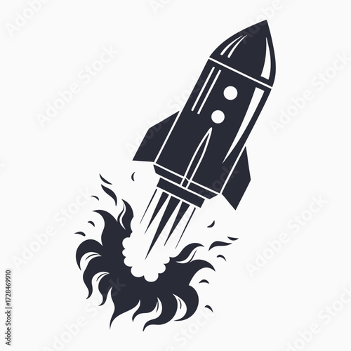 Cartoon bullet soars forward, propelled by flames, depicted in black and white style