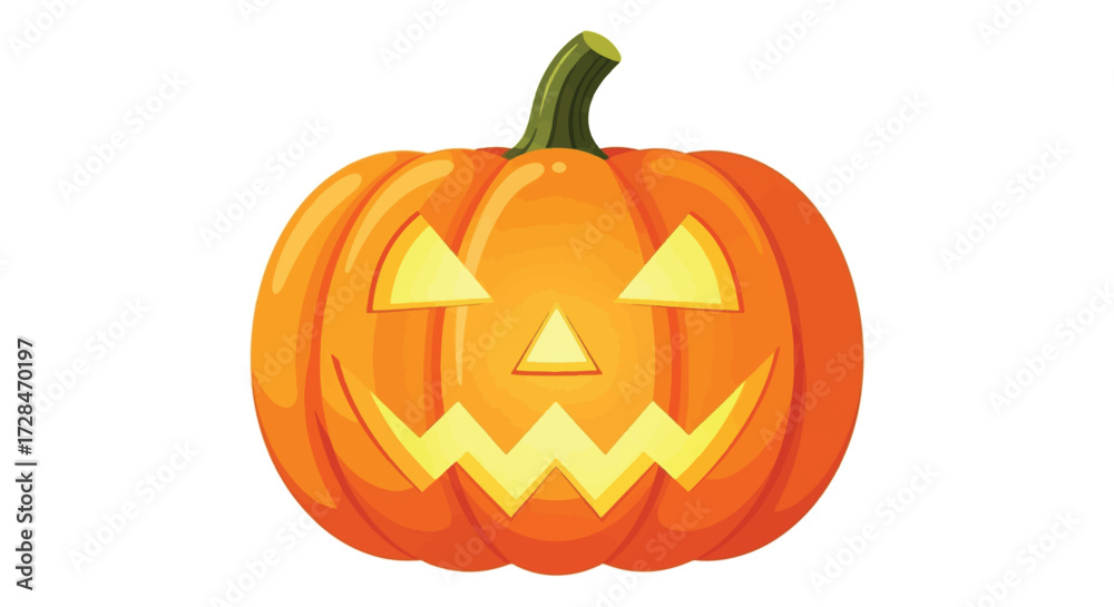 Obraz premium Vibrant orange carved pumpkin with a glowing jack-o'-lantern face, perfect for Halloween celebrations.