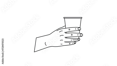 A hand holding a disposable cup, showing the fingers and the container's shape.