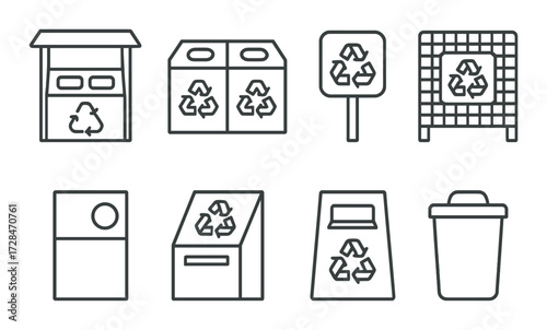 Collection of various recycling bin icons on dark background