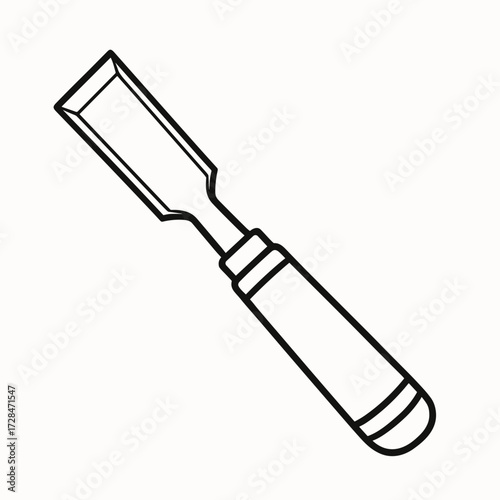 Wood chisel with wooden handle in outline style  