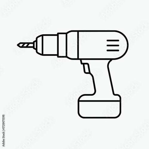Cordless drill with battery in minimalist outline style  