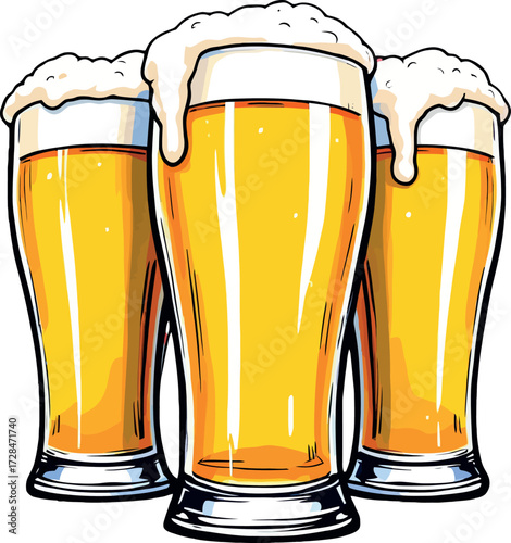 Vsai three pints of refreshing beer with foam