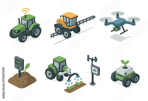 Modern farming technology: tractors, drones, and smart agriculture equipment