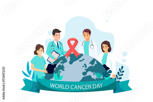 World cancer day. Health care and life insurance concept. Doctor and expert cancer. Vector illustration