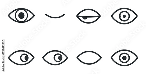 Various eye symbols with different shapes and expressions on a dark background