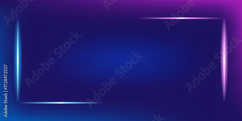 Gradient background blue and purple colors of the studio The wallpaper features bright, modern neon lines shining from the stage floor. Glowing sci-fi abstract room concept. futuristic minimal wall.