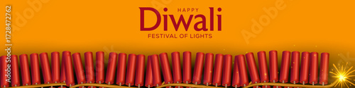 Indian festival Happy Diwali with Diwali Crackers loom, holiday Background, Diwali celebration greeting card, vector illustration design.