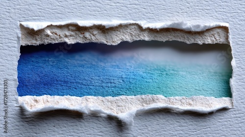 Frosty Paper Ripped Edge Abstract Background with Blue and White Texture