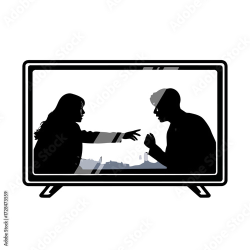 Silhouette couple interacting on television screen