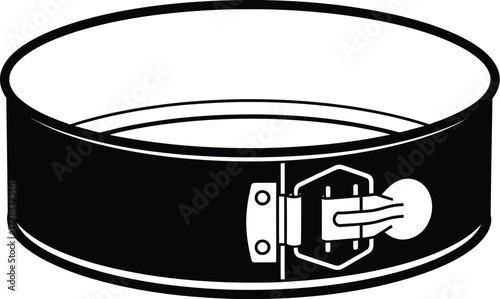 Black springform pan with latch, baking equipment on a transparent field