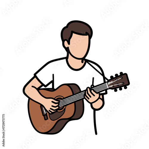 Cartoon young man playing an acoustic guitar