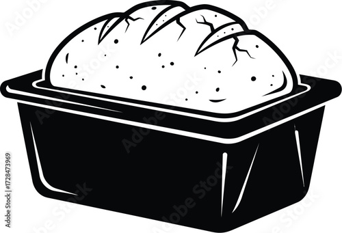 Fresh baked loaf in a pan, homemade bread, food illustration