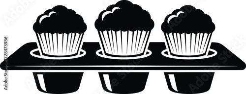 Three cupcakes in a baking tray, bakery, sweet treat