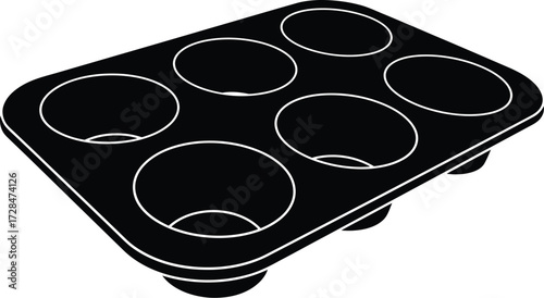 Black muffin tin with six cavities, baking equipment for cupcakes