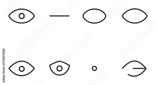 Abstract eye and line symbols on dark background with subtle glow