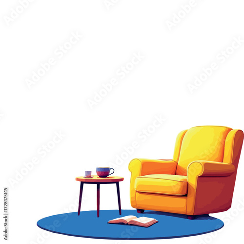 Vsai cozy armchair, book, and tea for relaxation