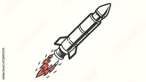 Monochrome missile ascends dynamically leaving abstract fire trails behind in its rapid upward motion