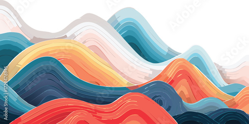 Stacked torn paper sheets in different shades forming waves or hills, symbolizing learning, experience, and the process of creation.