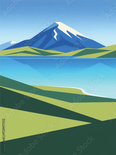 Mountain Lake Landscape Nature Illustrator Artwork Design Template Poster
