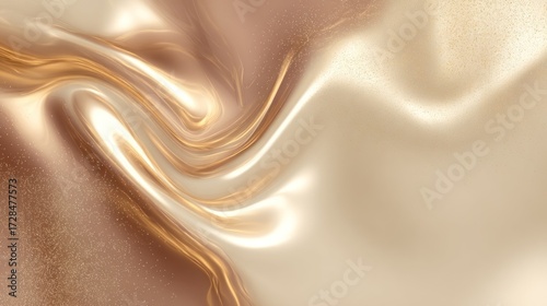 Abstract flowing golden shapes on a beige background elegant wavy lines