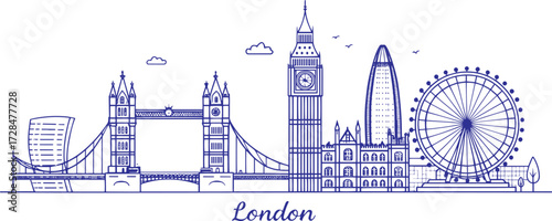 London Skyline Vector Illustration Hand Drawn | Detailed Cityscape Sketch for Posters, Prints, Travel Blogs and Commercial Use