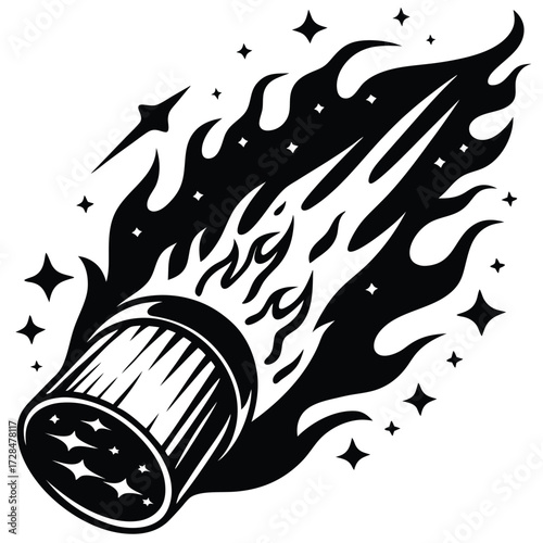 Projectile soars across the expanse, leaving behind a fiery explosion in its swift trajectory