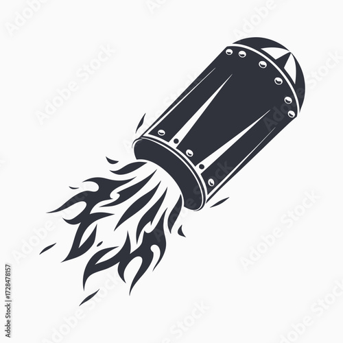 Retro black and white flaming exhaust pipe shows vintage automotive power intensely