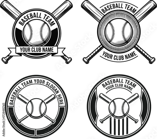 Baseball team logos and emblems featuring bats and balls for sports clubs baseball team silhouette