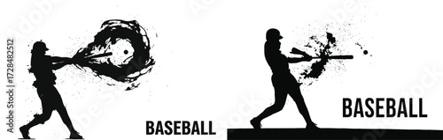 Dynamic baseball silhouettes of batter and pitcher unleashing powerful plays