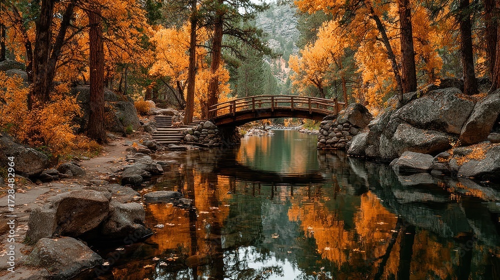 Obraz premium Autumn Serenity A Tranquil River Scene with Golden Foliage