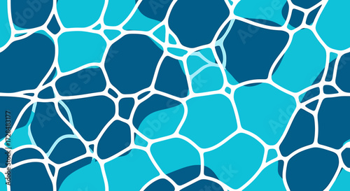 Abstract mosaic pattern with irregular blue and teal shapes separated by white lines, resembling stained glass or water ripples.