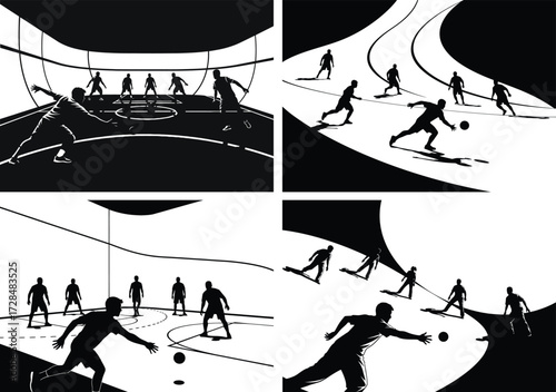 Baseball team action dynamic silhouettes capturing game moments and player movement