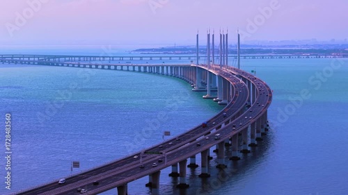 Aerial view of Jiaozhou Bay Bridge in Qingdao, China