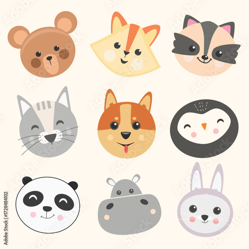 set of funny cartoon animals