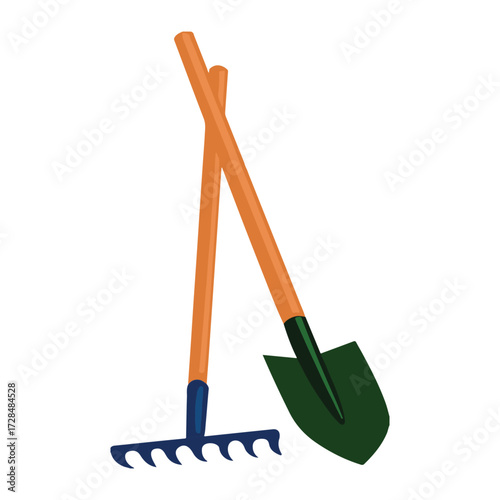 Gardening Tools Rake and Shovel, Agriculture and Horticulture