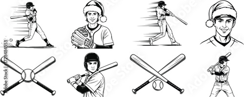 Dynamic baseball silhouettes featuring players bats and action shots for sport enthusiasts 