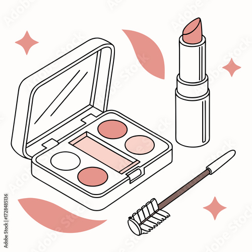 Makeup palette and lipstick for beauty concept