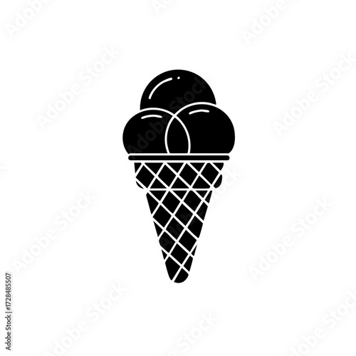 Black and White Minimalist Ice Cream Cone Dessert Sweet Treat Icon