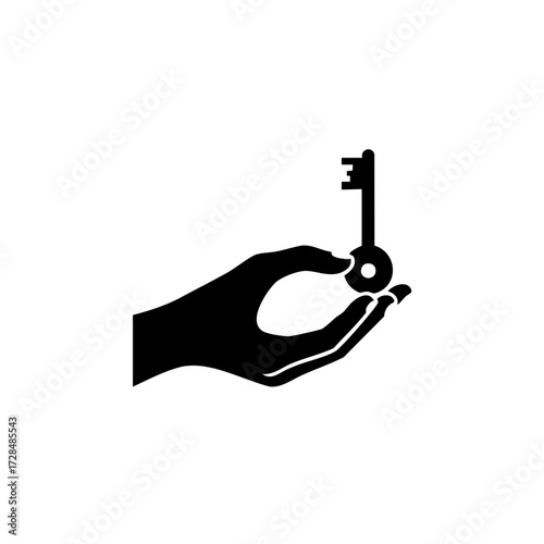 Silhouette Holding Key in Hand Giving Concept Illustration Graphic Element