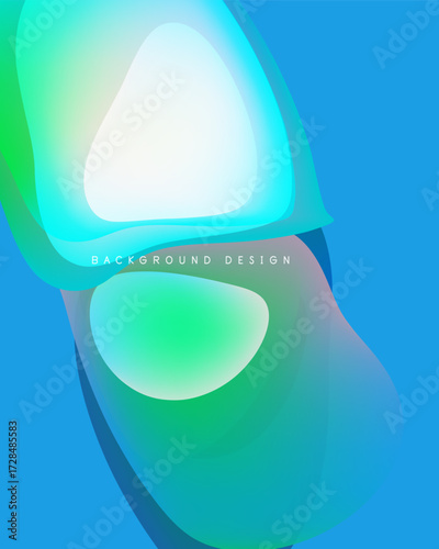 Abstract shapes overlap, creating vibrant blue, green gradients. Soft lighting suggests depth, modern design aesthetic.