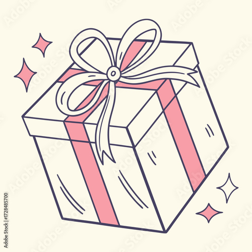 Illustration of a present box with a ribbon