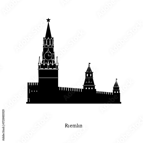 Minimalist Black Silhouette Moscow Kremlin Historical Building Architecture Landmark