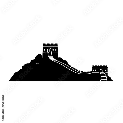 Minimalist Flat Design Great Wall Of China Landmark Illustration Icon