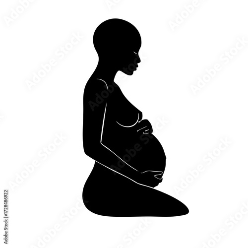 Silhouette Elegant Woman Sitting Pregnant Lady Contour Line Illustration